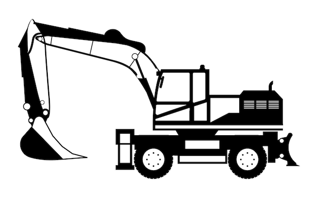 Vektor baggermaschinen auf rädern silhouetten premium-vektorvorlage