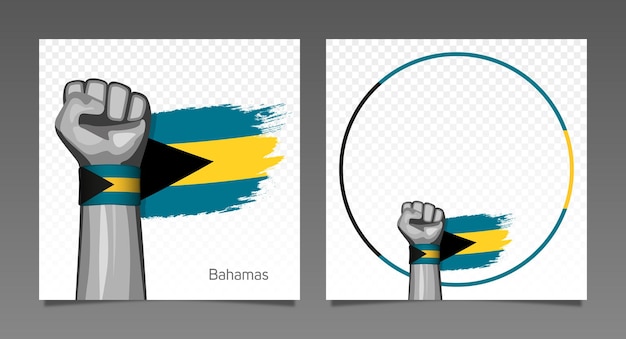 Vektor bahamas-grunge-flagge, patriotischer siegesrahmen, banner mit erhobener hand in die luft, unabhängigkeitstag