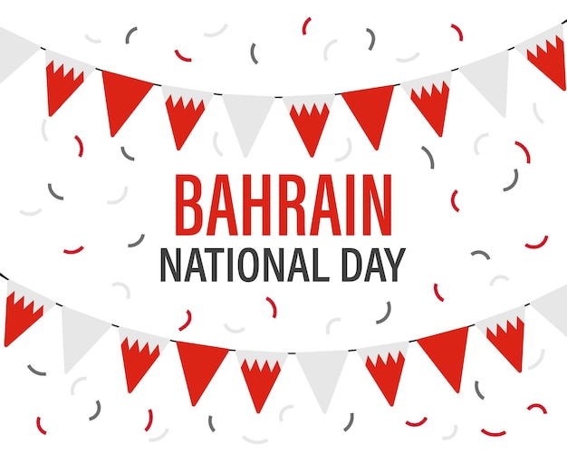 Vektor bahrains unabhängigkeitstag bahrains nationaltag banner mit einer girlande aus fahnen und konfetti poster