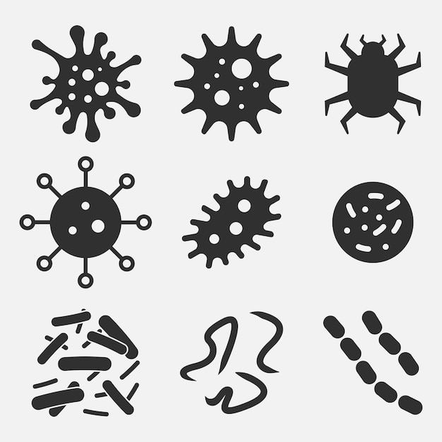 Bakterien-superbug-virus-symbole gesetzt isoliert auf weißem hintergrund vektor-illustration