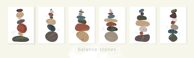 Balance Kieselstein Harmonie Vektor Illustration Einfachheit, Ruhe und Zen der Steinhaufen-Felsform Moderne abstrakte Wanddekor-Poster-Set Wellness-Hintergrund Spa-Balance