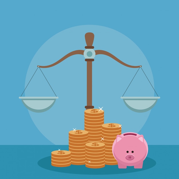 Balance mit Geld und Schweinchen