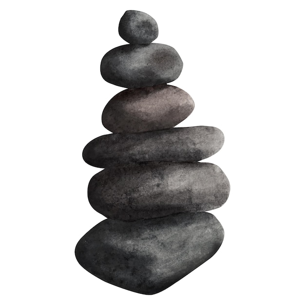 Balance Steine Pyramide. Aquarellillustration lokalisiert auf weißem Hintergrund.