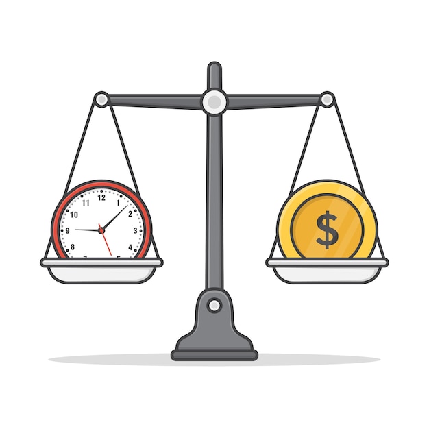 Balance zwischen Geld und Zeit Icon Illustration.