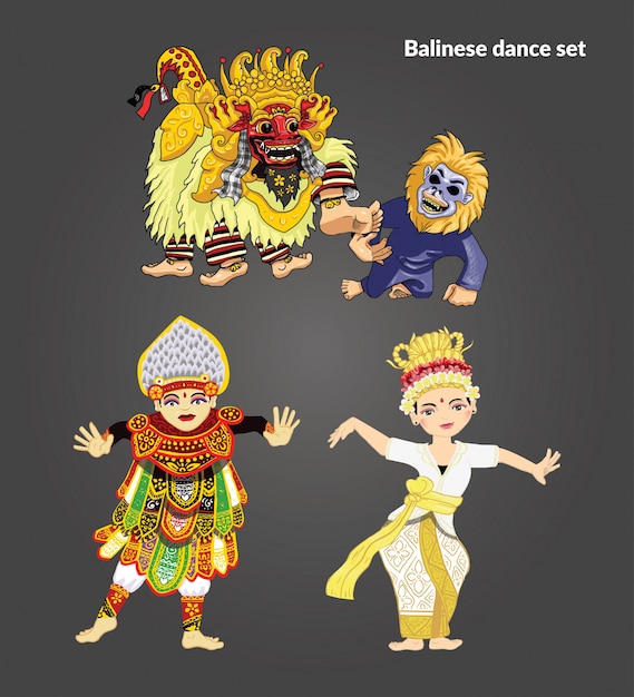 Vektor balinesische tanz-illustration-set