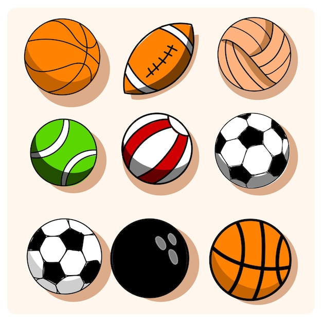 Ball-Sammlung Vektor-Satz von Basketball Volleyball Bowling Fußball usw.