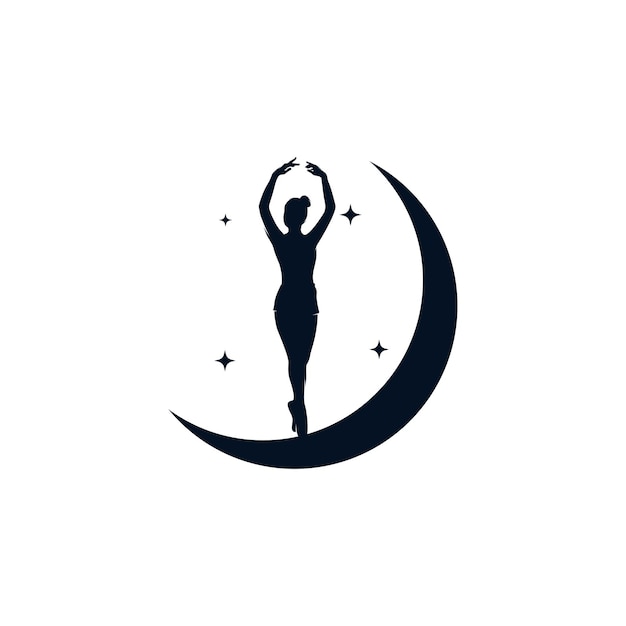 Ballerina im Mond mit Stern-Logo-Design-Vorlage