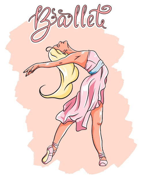 Ballerina in Spitzenschuhen in einem rosa Kleid.