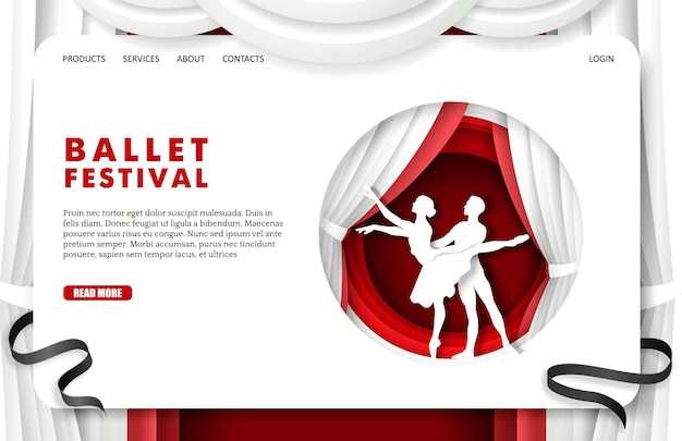 Ballett-festival-landing-page-design-website-banner-vorlage-vektor-illustration im papierkunst-stil