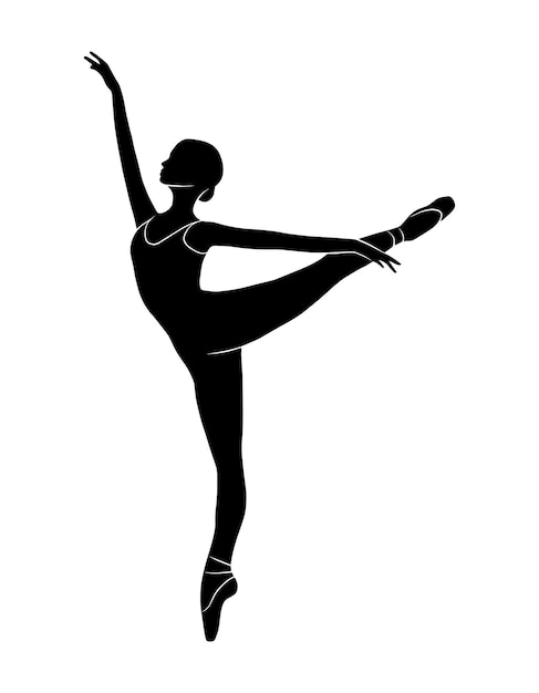 Balletttänzerin ganzkörperform vektor isoliert schatten einfache schwarze silhouette symbol dekoration tutu zeichen logo design grafik sportliche position ballerina fit schöne elegante dame frau zeichnung