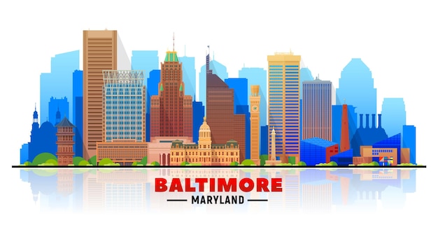 Baltimore Maryland USA Skyline mit Panorama auf weißem Hintergrund Vektor-Illustration Geschäftsreise- und Tourismuskonzept mit modernen Gebäuden Bild für Banner oder Website