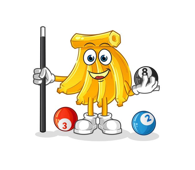 Banana spielt Billardcharakter. Cartoon-Maskottchen-Vektor