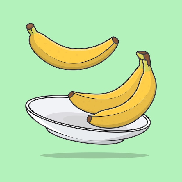 Banane auf einem teller cartoon-vektor-illustration bananenfrucht flach symbol outline