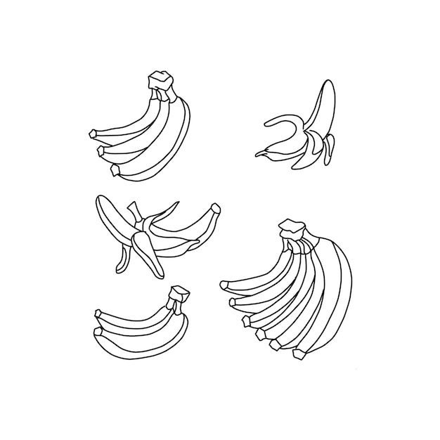 banane handgezeichnete gekritzelillustrationen vektorset