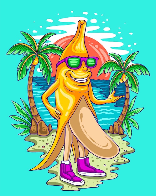 BANANE STRAND CARTOON ILLUSTRATION VECTOR