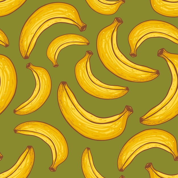 Bananen nahtloses muster auf grünem hintergrund tropische ornamente im handgezeichneten stil