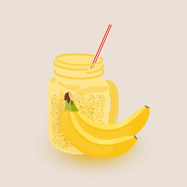 Bananen-smoothie-glas auf gelbem hintergrund bananengetränkgesundes veganes bio-essen