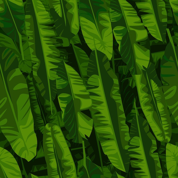 Bananenblatt-Tapete. Nahtloses Muster der abstrakten exotischen Pflanze. Tropisches Muster, Palmblätter nahtloser Vektorblumenhintergrund.