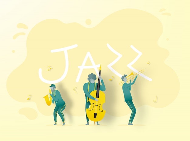 Band spielt jazzmusik im papierkunststil