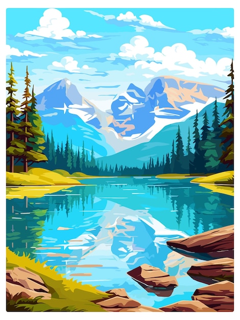 Vektor banff national park kanada vintage reiseposter souvenir-postkarte porträt wpa-illustration