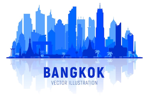Bangkok thailand skyline-silhouette mit panorama auf weißem hintergrund vektor-illustration geschäftsreise- und tourismuskonzept mit modernen gebäuden