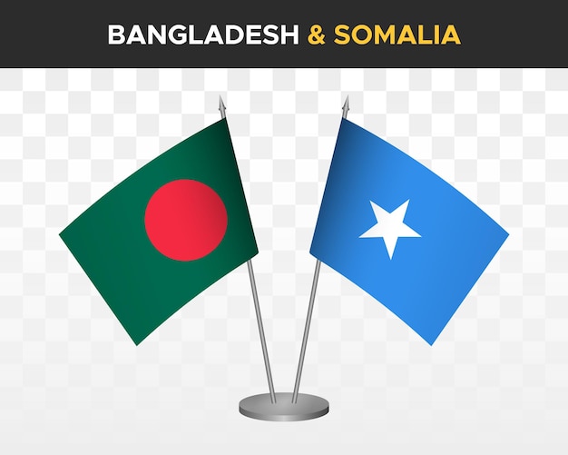 Bangladesch vs Somalia Tischflaggen Mockup isolierte 3D-Vektorillustration Tischflaggen