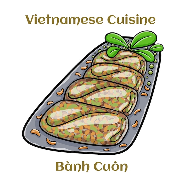 Banh cuon vietnamesische gedämpfte Reisnudelrolle vietnamesisches beliebtes Frühstücksgericht Isolierte Vektorillustration