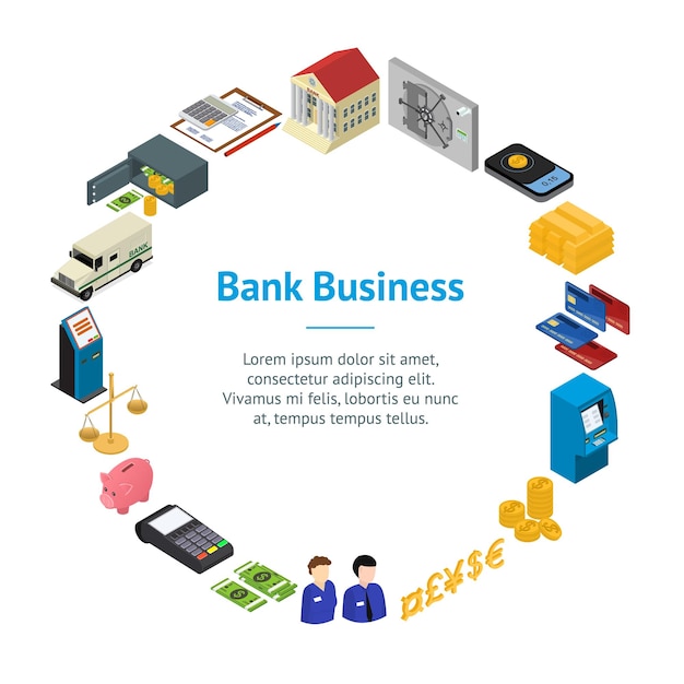 Bank Banner Karte Kreis isometrische Ansicht Vektor