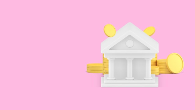 Bankbürogebäude Finanzdienstleistungsdienst Bannerkopierraum 3D-Ikonen realistischer Vektor