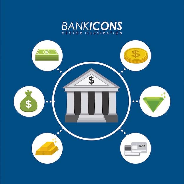 Bankdesign über blauer Hintergrundvektorillustration