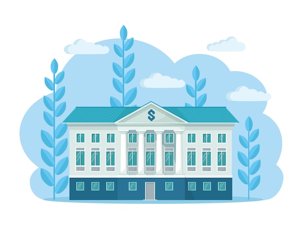 Bankgebäude mit klassischer Fassade lokalisiert auf Weiß