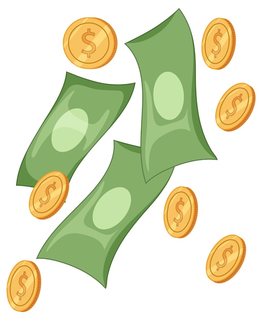 Banknoten und Münzen im Cartoon-Stil