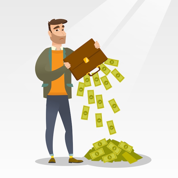 Bankrott schüttelte Geld aus seiner Aktentasche.