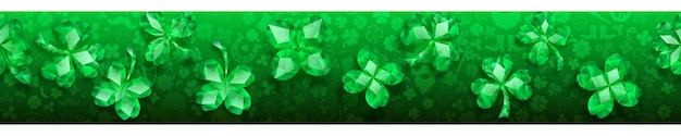 Banner am st. patrick's day aus kristallkleeblättern und anderen symbolen in grünen farben mit nahtloser horizontaler wiederholung