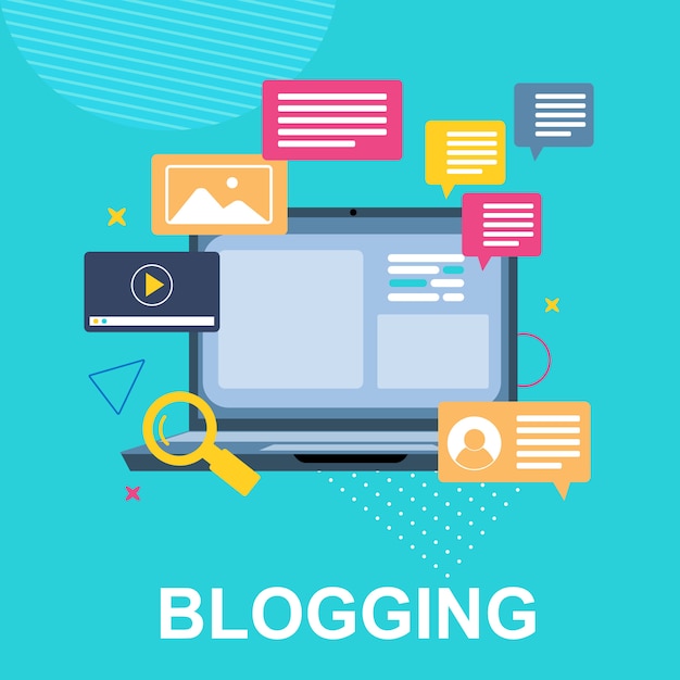 Banner Blogging und Laptop Nachricht kommt