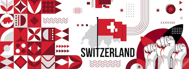 Banner der schweiz oder des unabhängigkeitstages für die feier des landes flagge und karte der schweiz