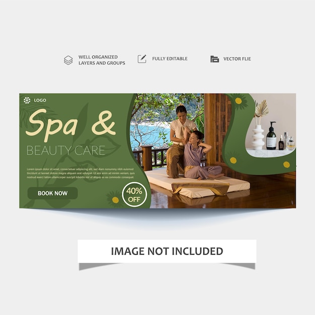 Vektor banner des spa- und schönheitszentrums mit foto und modernem layout