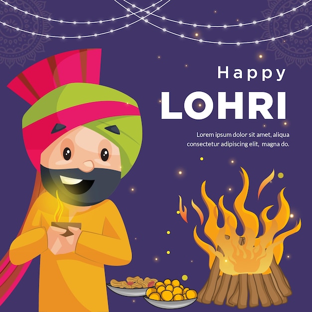 Banner-design der glücklichen lohri-festival-cartoon-stil-vorlage