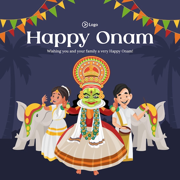 Banner-design der glücklichen onam-cartoon-stil-vorlage