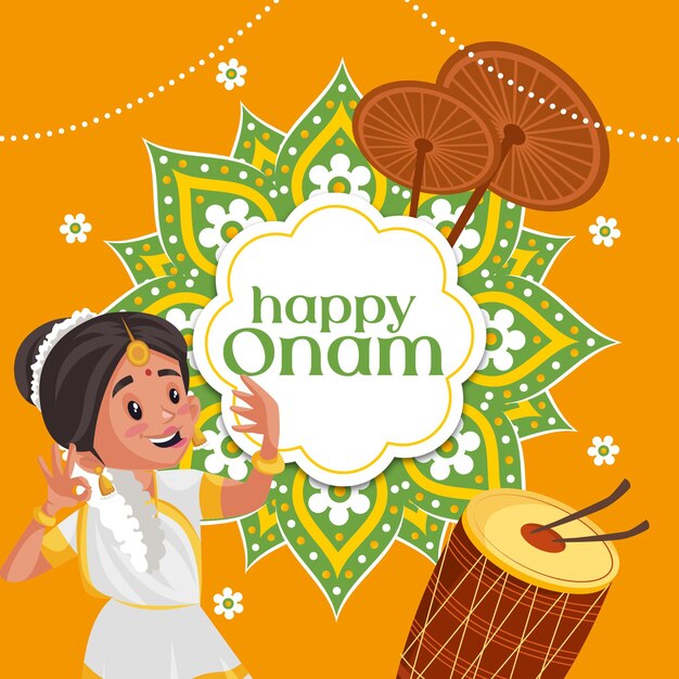 Banner-design der glücklichen onam-cartoon-stil-vorlage