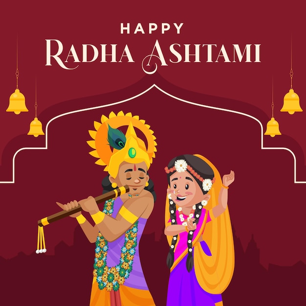 Banner-design der glücklichen radha ashtami-cartoon-stil-vorlage