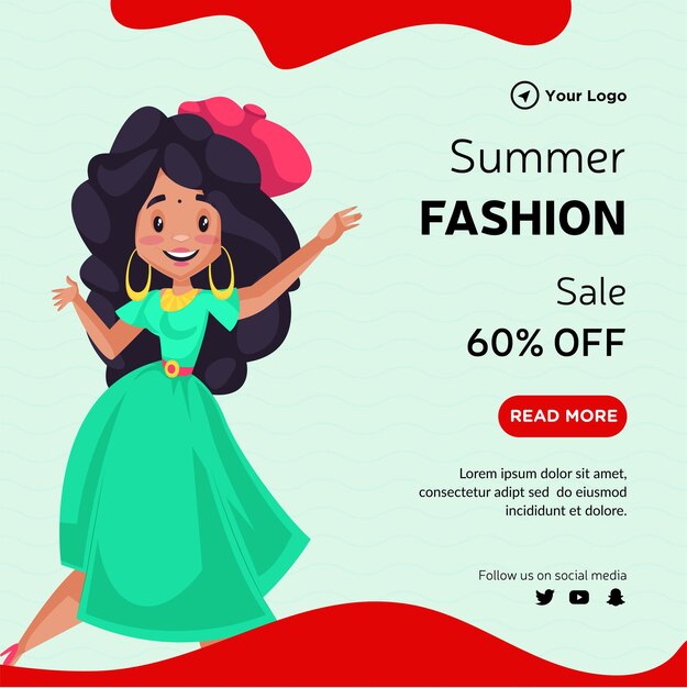 Banner-design der sommermode-verkauf-cartoon-stil-illustration