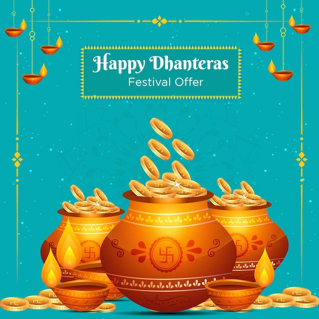 Banner-design des indischen festivals happy dhanteras festival-angebotsvorlage