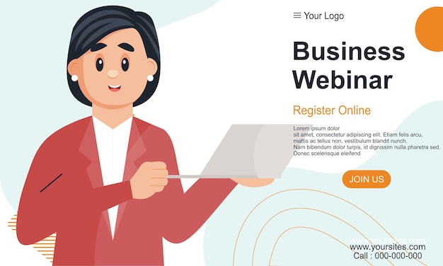 Banner-design von business-webinar-register-online-cartoon-stilvorlage