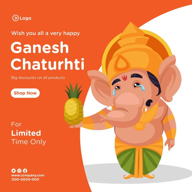 Banner-design von ganesh chaturthi indian festival cartoon-stil-vorlage