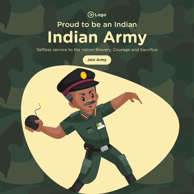 Banner-design von stolz darauf, eine vorlage im cartoon-stil der indischen armee zu sein