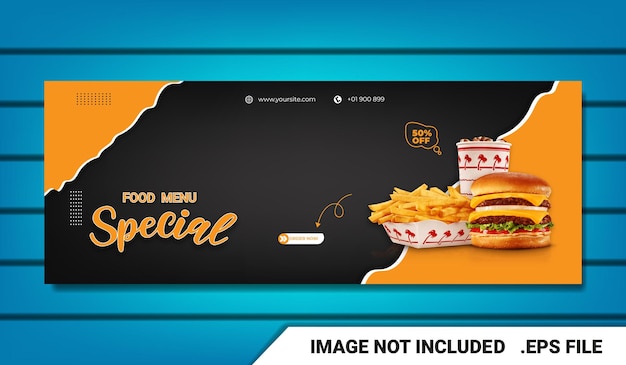 Vektor banner food-menü burger facebook-cover-vorlage mit texteffekt editierbar