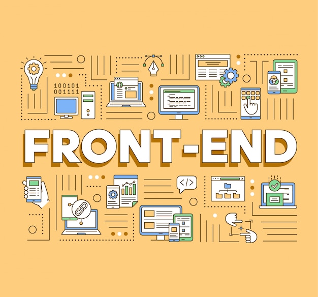 Banner für front-end-wortkonzepte. programmierung von webanwendungen
