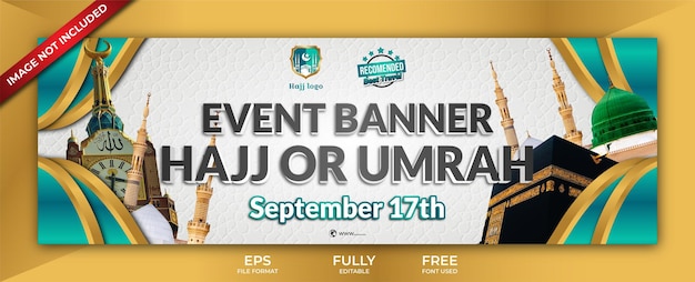 Banner für hajj- und umrah-veranstaltungen in einem luxuriösen stil