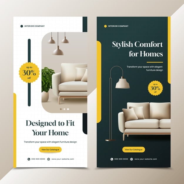 Banner für Innenarchitektur in realistischem Design